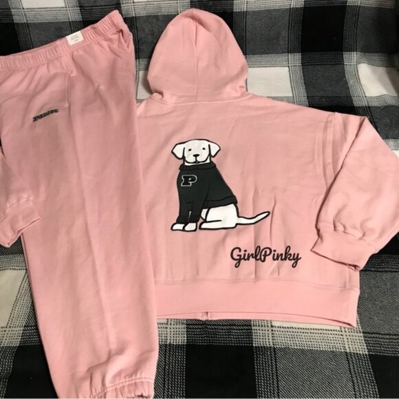 VS PINK sweatpants SET CHALK ROSE LIMITED EDITION & DOG LOGO XS BOTTOMS/SM TOP - Picture 6 of 13